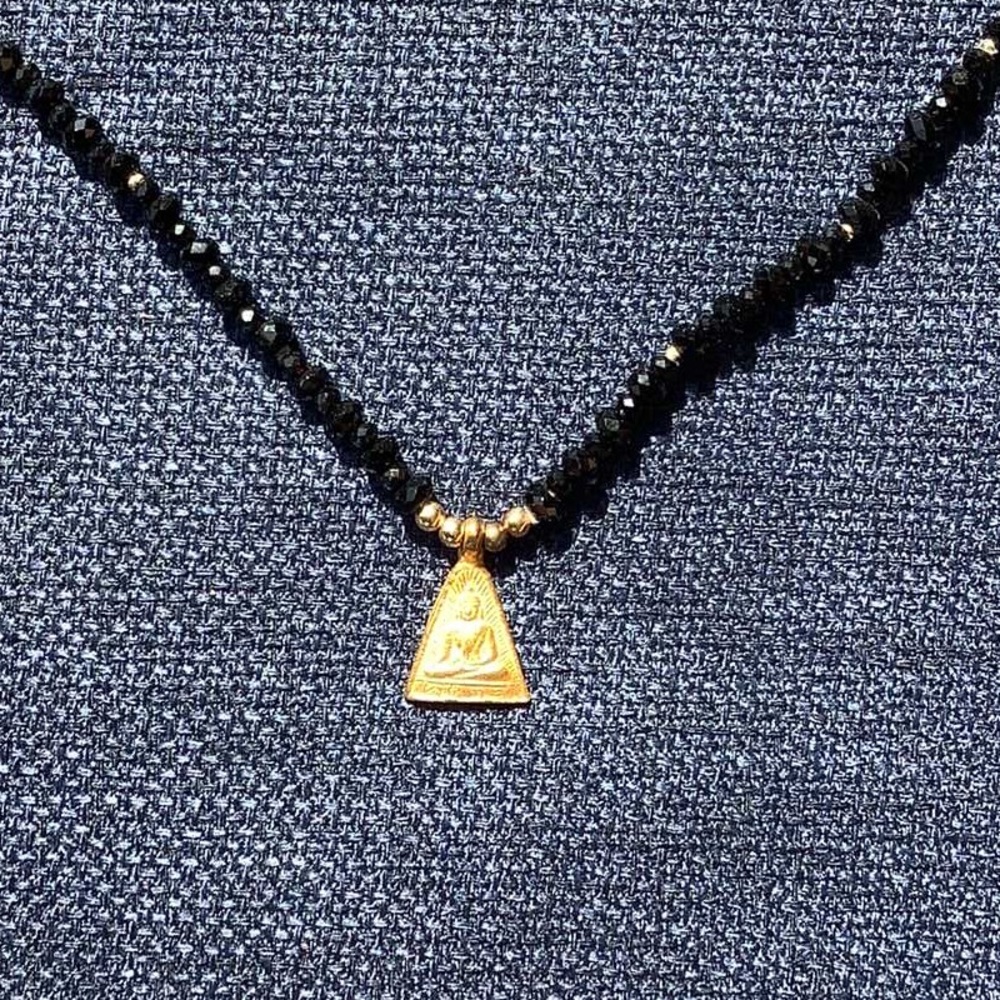 Gold and Black Beaded Necklace with Buddha Pendant - Picture 7 of 11